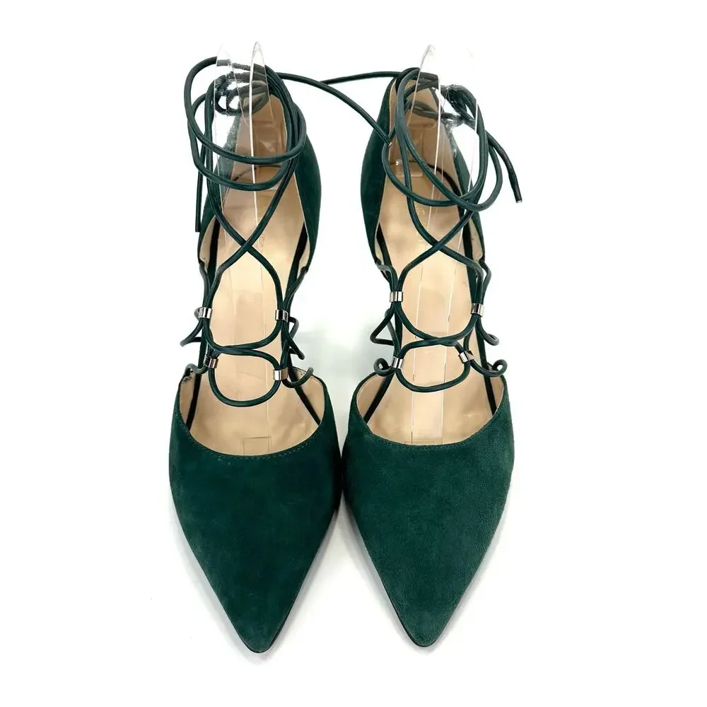 Nine West Jarraho D'Orsay Stiletto Pump Sz 10 Green Suede Adjustable Ankle-Wrap